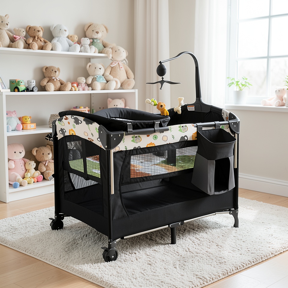 Кроватка детская Cobabies черная качающаяся