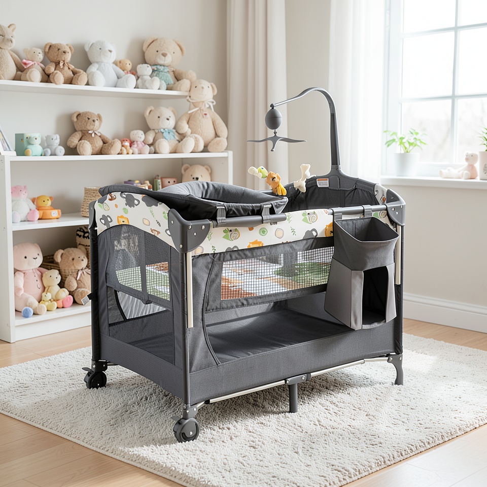Кроватка детская Cobabies серая качающаяся
