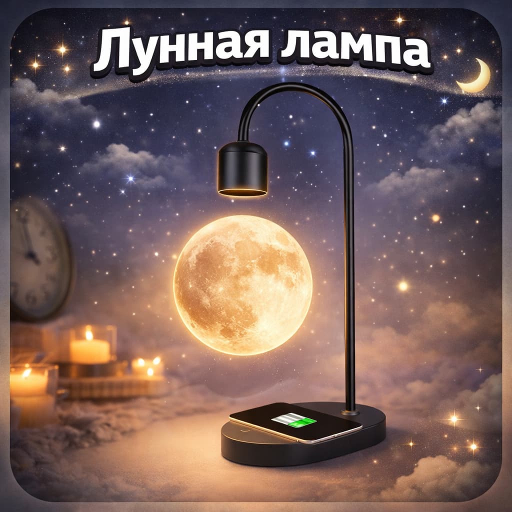 Левитирующая лунная лампа 14 см