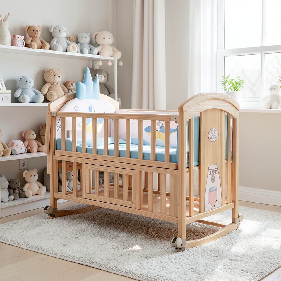 Детская кроватка Betami 107A розовый кролик с сеткой