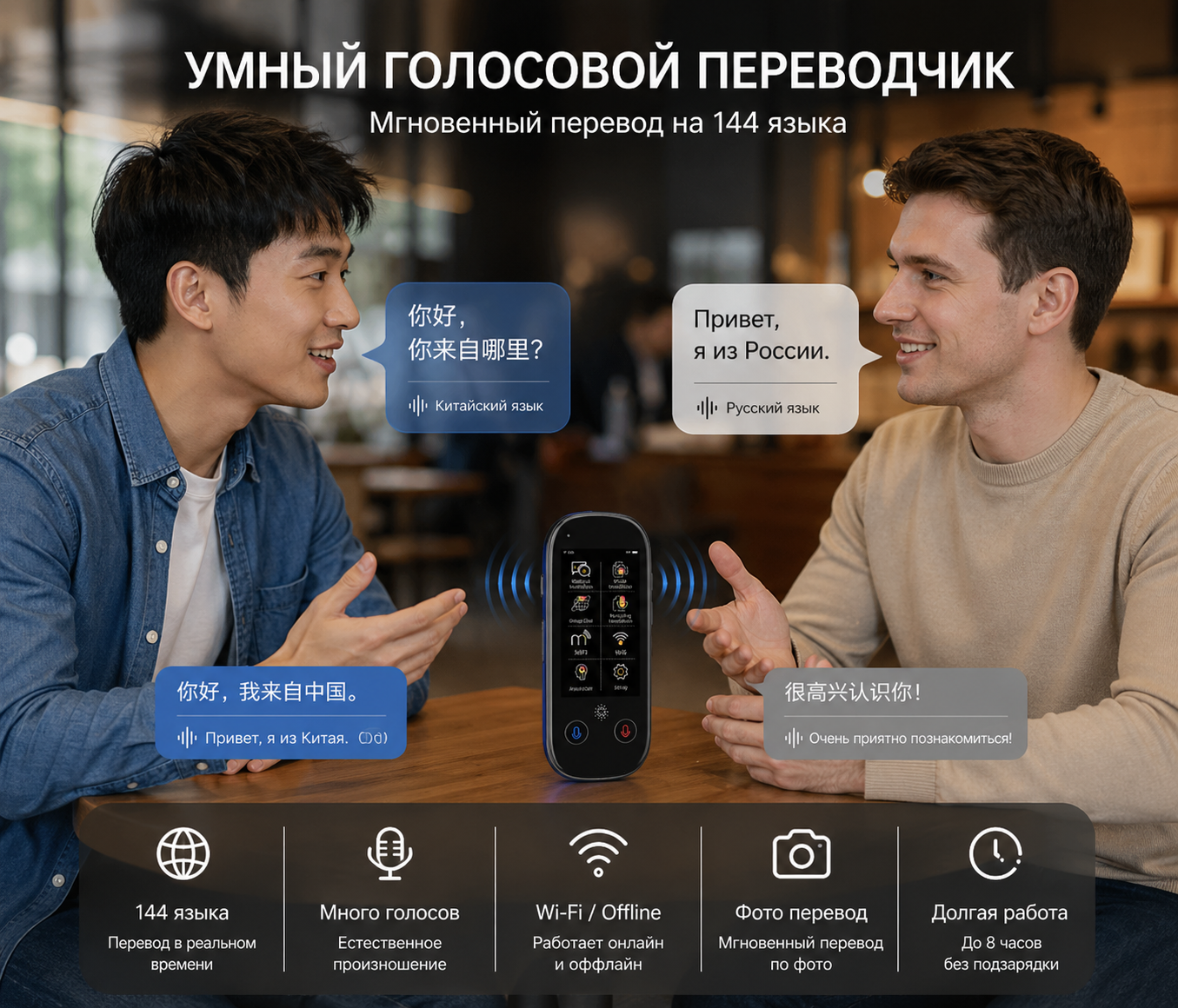 Переводчик Beibo Z2, 3-дюймовый экран, WIFI