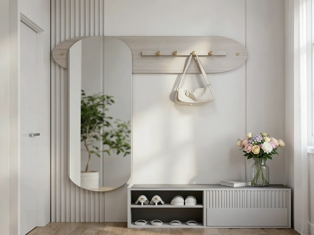 Настенное зеркало в полный рост с вешалкой для прихожей Light Luxury Grey
