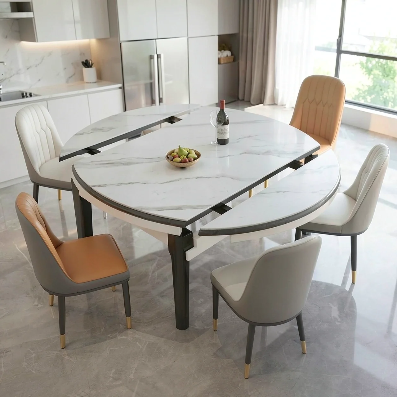 Круглый обеденный стол Anya Ge Furniture из спеченного камня с функцией раздвижения