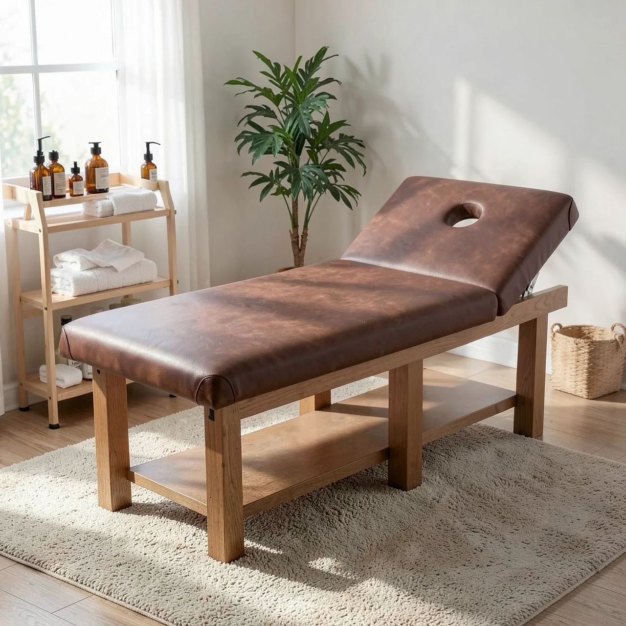 Кровать массажная коричневая кожа 185x70