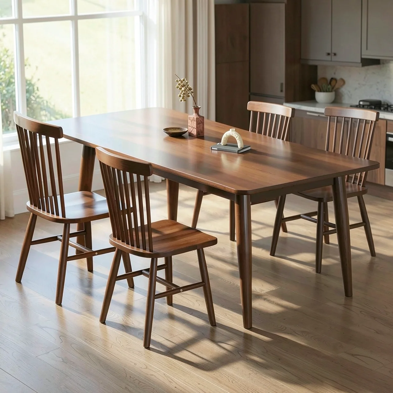 Обеденный стол 150x80 см с 4 стульями Windsor