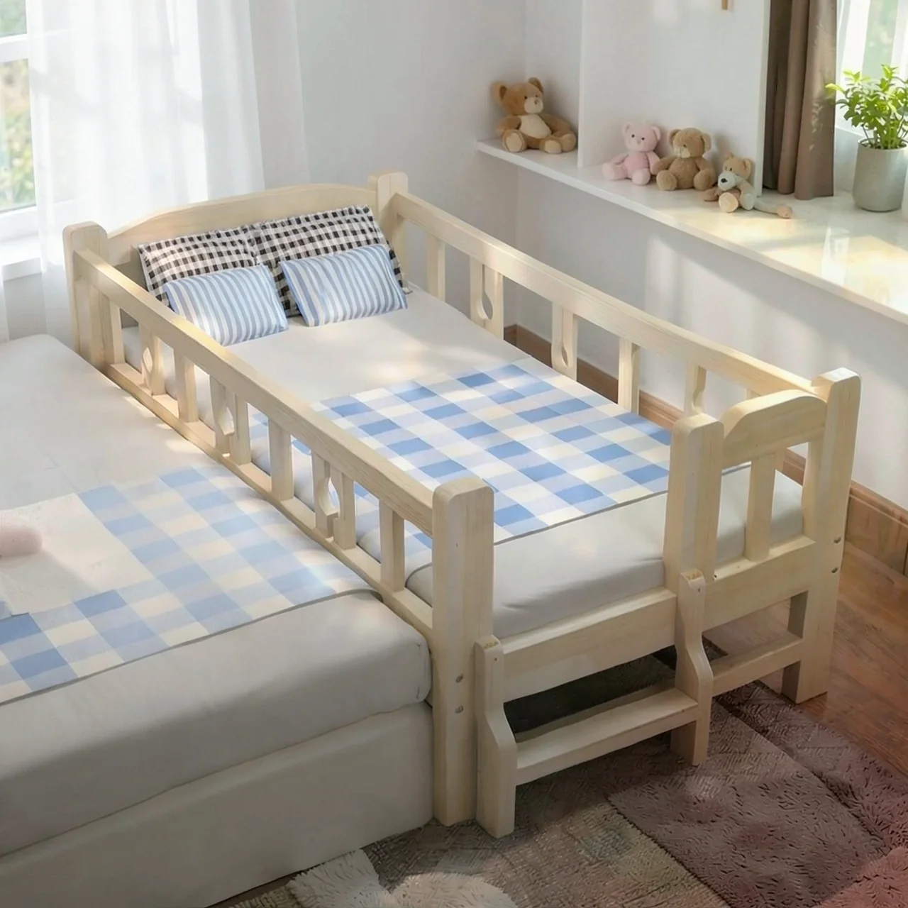 Кроватка детская 130x60 торцевая лестница с матрасом