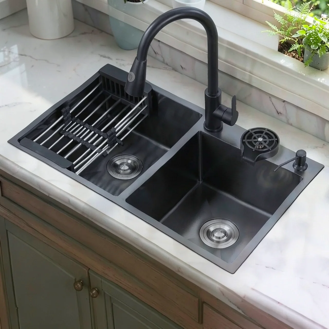 Кухонная мойка 75x41 с круглым смесителем