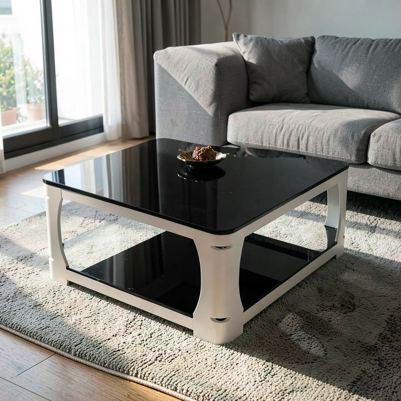 Журнальный столик 120x60 белый черное стекло