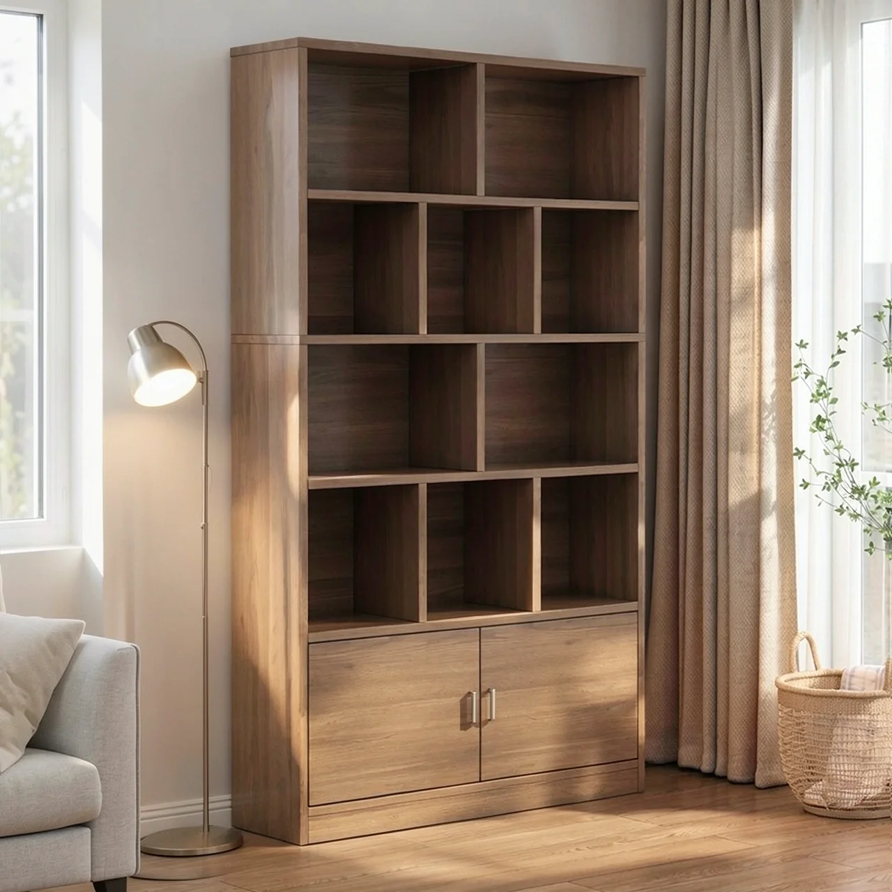 Стеллаж Huizhen SJ-07 с дверцами 80x24x180 черный дуб