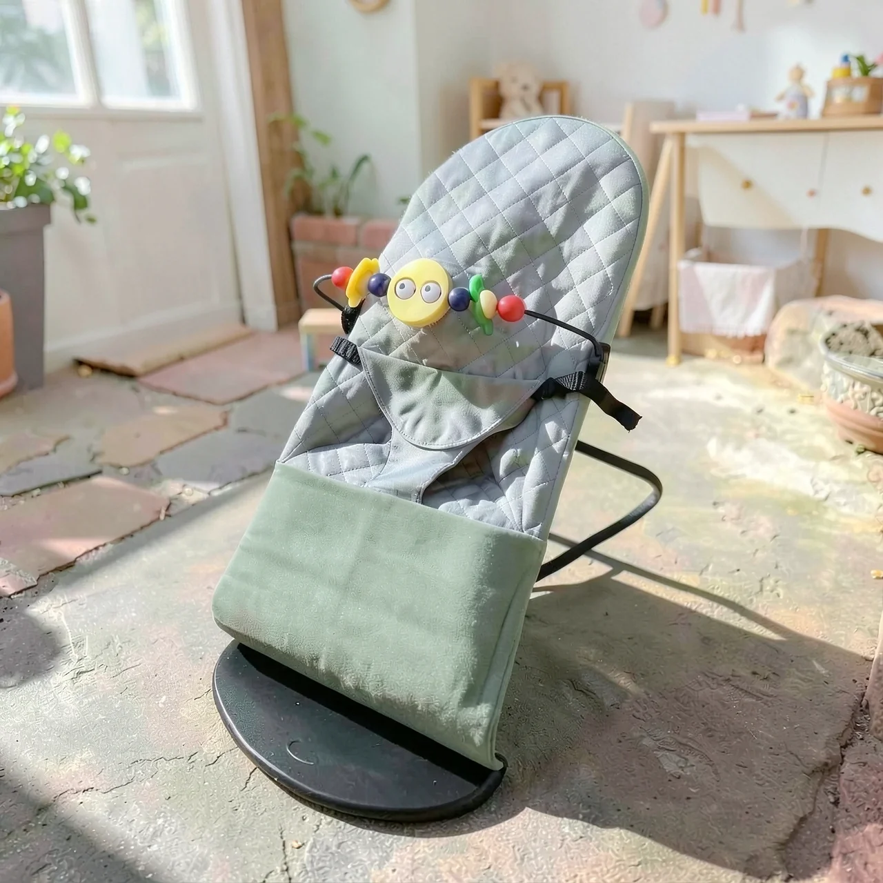 Кресло-качалка зеленая ромб с игрушкой