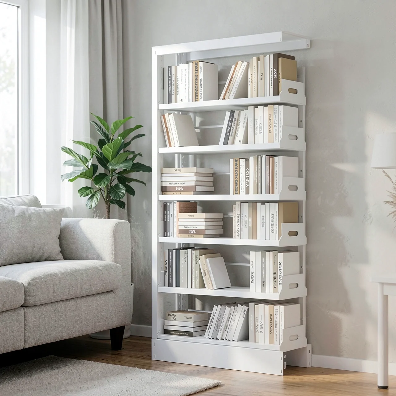 Книжный стеллаж белый 6 полок 1.0м
