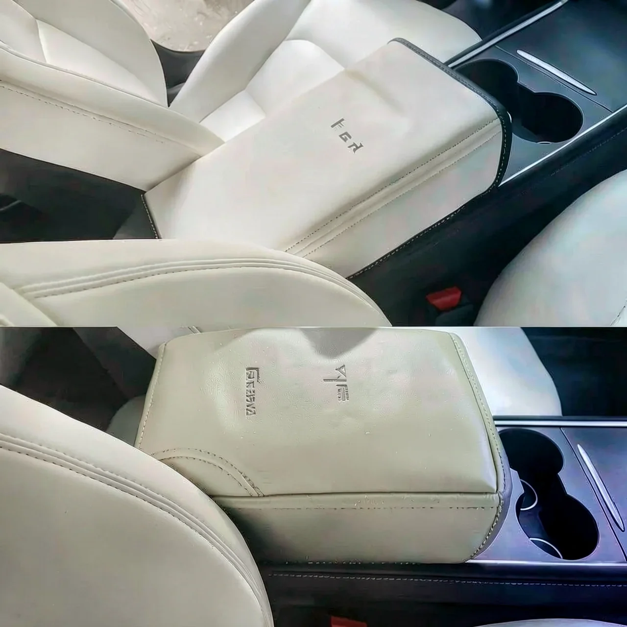 Чехол на подлокотник Tesla кожаный белый