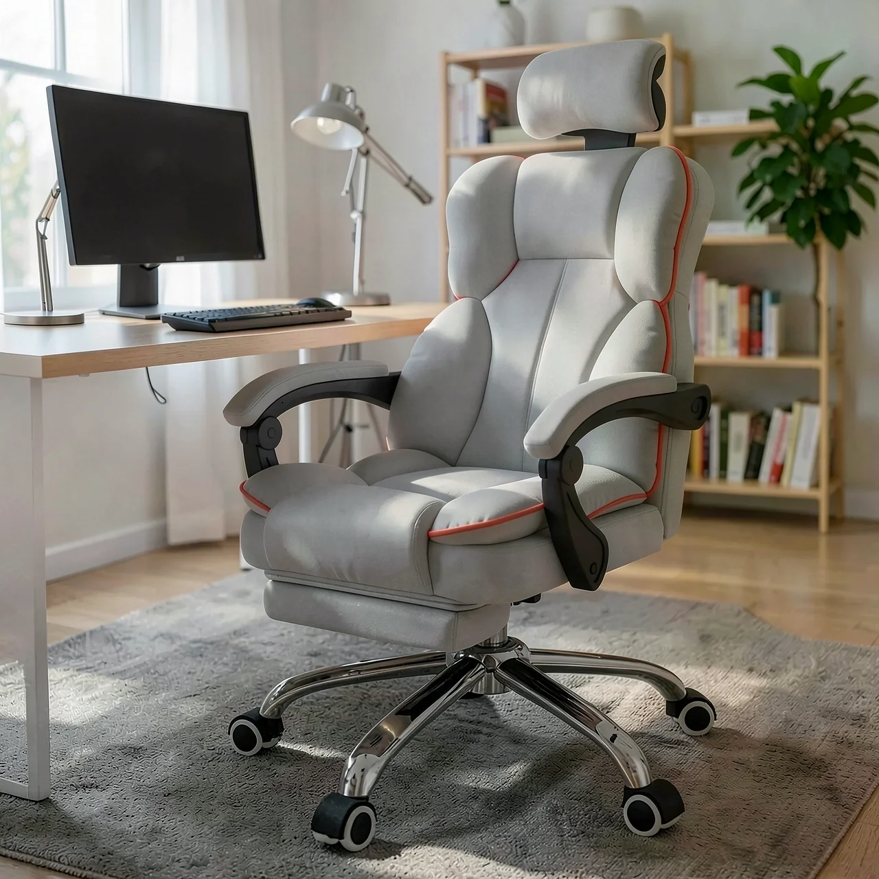 Игровое кресло CE-Chair серое с красными вставками