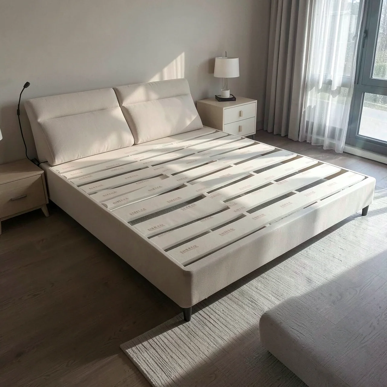 Кровать-подиум бежевая 1500x2000