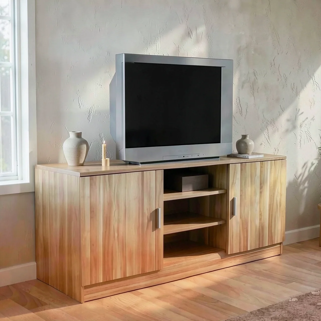 Тумба под телевизор 180x40x60 см светлый орех с 2 ящиками