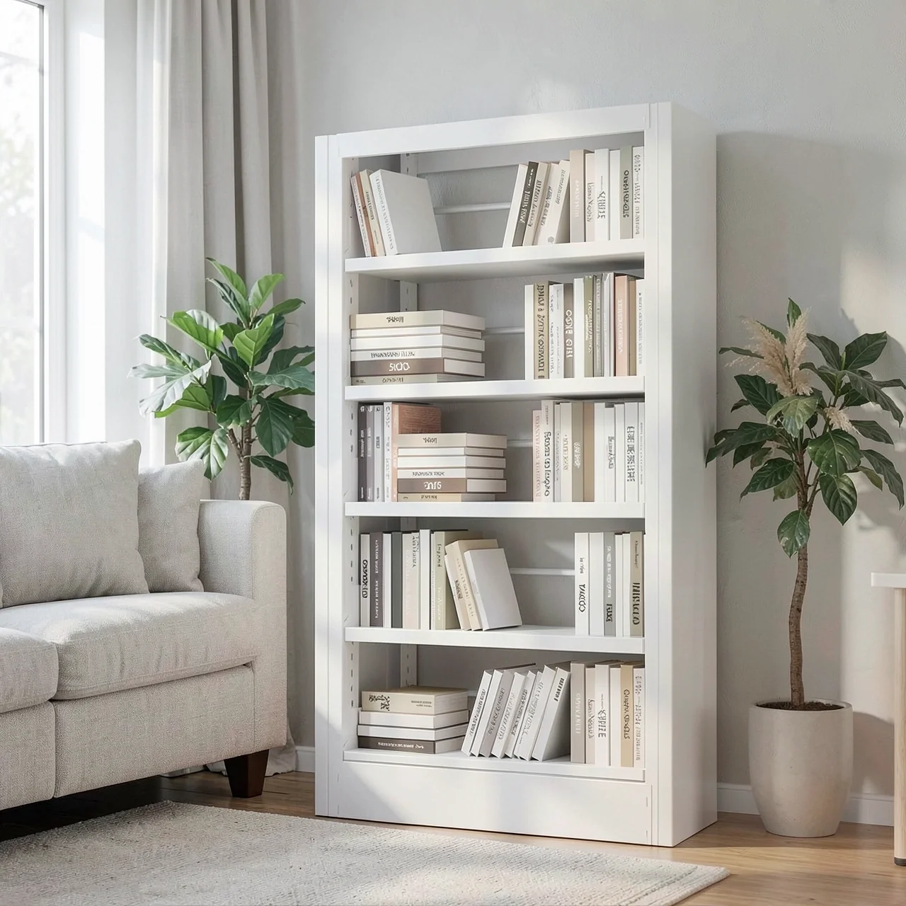 Книжный стеллаж белый 5 полок 1.0м