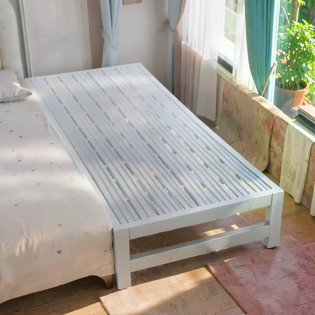 Кровать-ограждение белая с изголовьем и бортиком 150x50