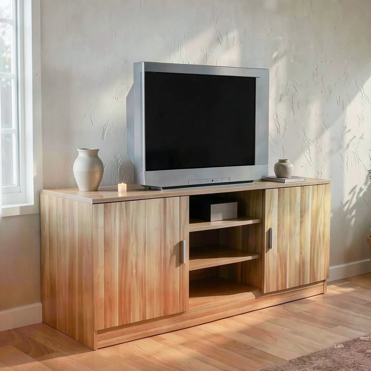 Тумба под телевизор 100x40x60 см тик с декор-дверью