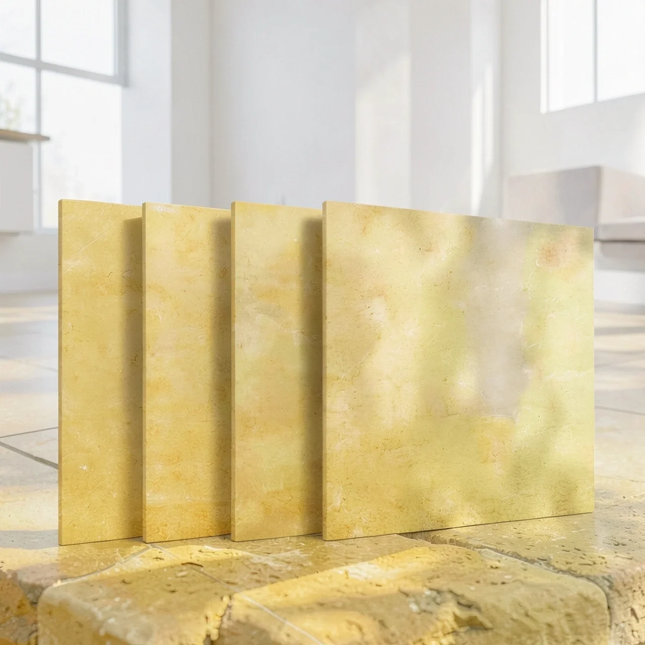 Плитка керамическая желтая закругленная 500x500