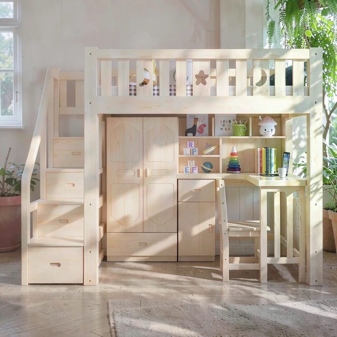 Кровать-чердак Yishe белая 150 см