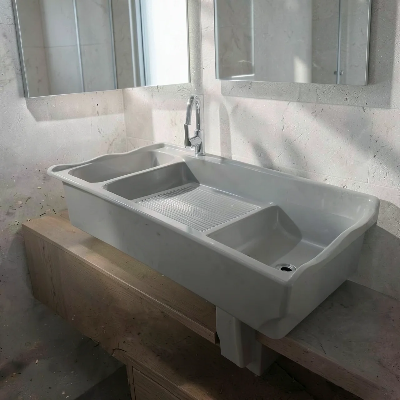 Раковина кварцевая серая 80x58 плоский край