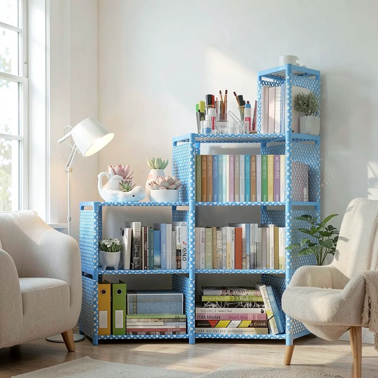 Стеллаж Simple Bookshelf 9 ячеек голубой