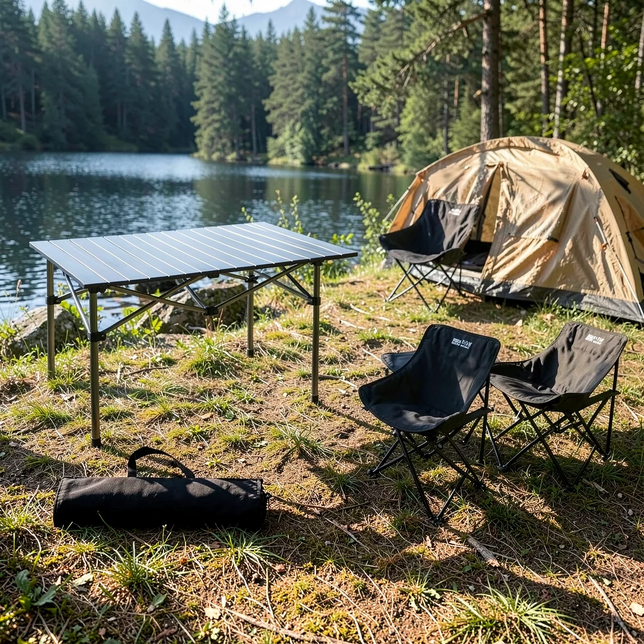 Набор мебели Early Morning Traveler черный (4 стула, стол 120см)