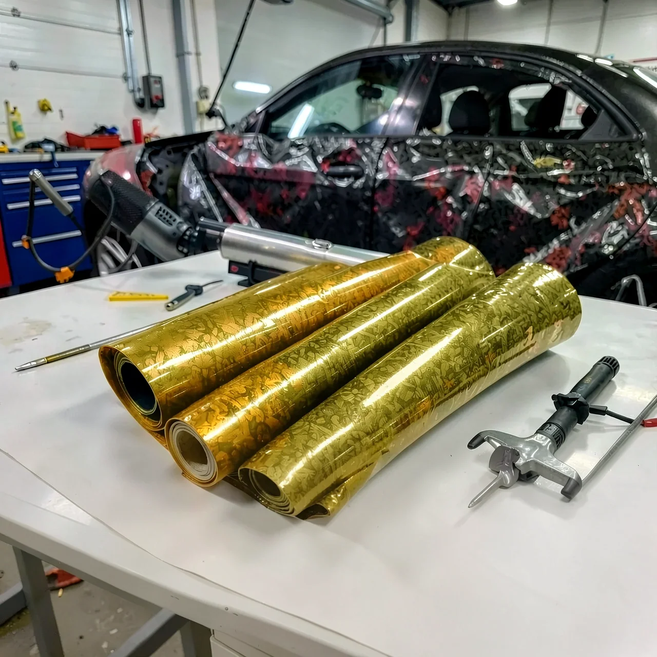 Виниловая пленка Cheshjong золотой лазерный карбон 50x150