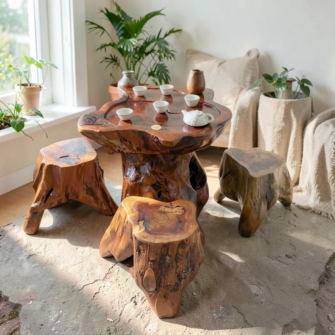 Журнальный стол флуоресцентный зеленый с табуретами