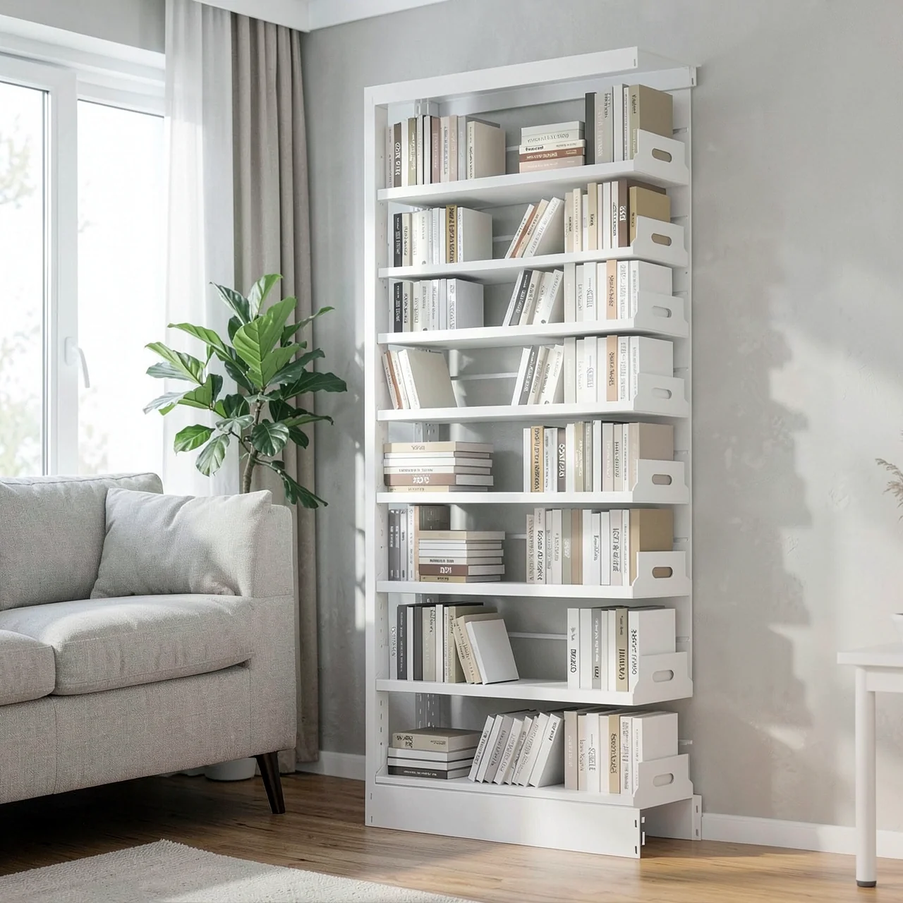 Книжный стеллаж белый 7 полок 0.5м