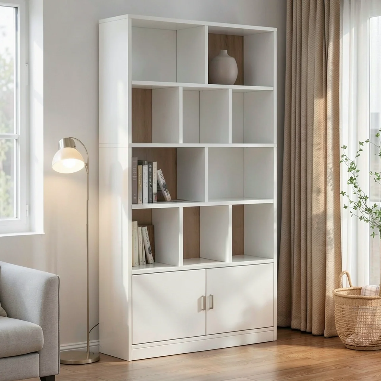Стеллаж Huizhen SJ-07 с дверцами 80x24x180 теплый белый