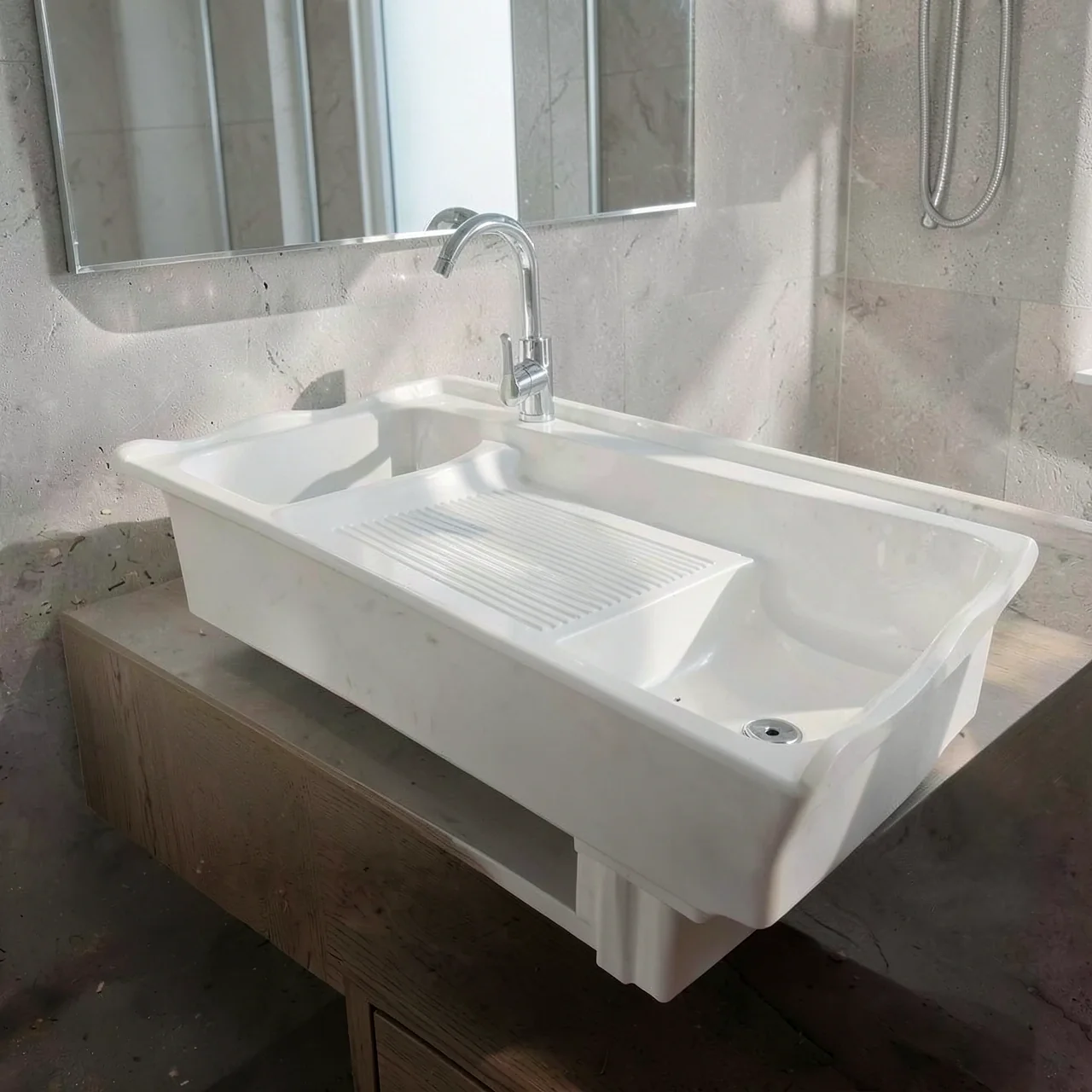 Раковина кварцевая белая 90x58 резной край с бортиком