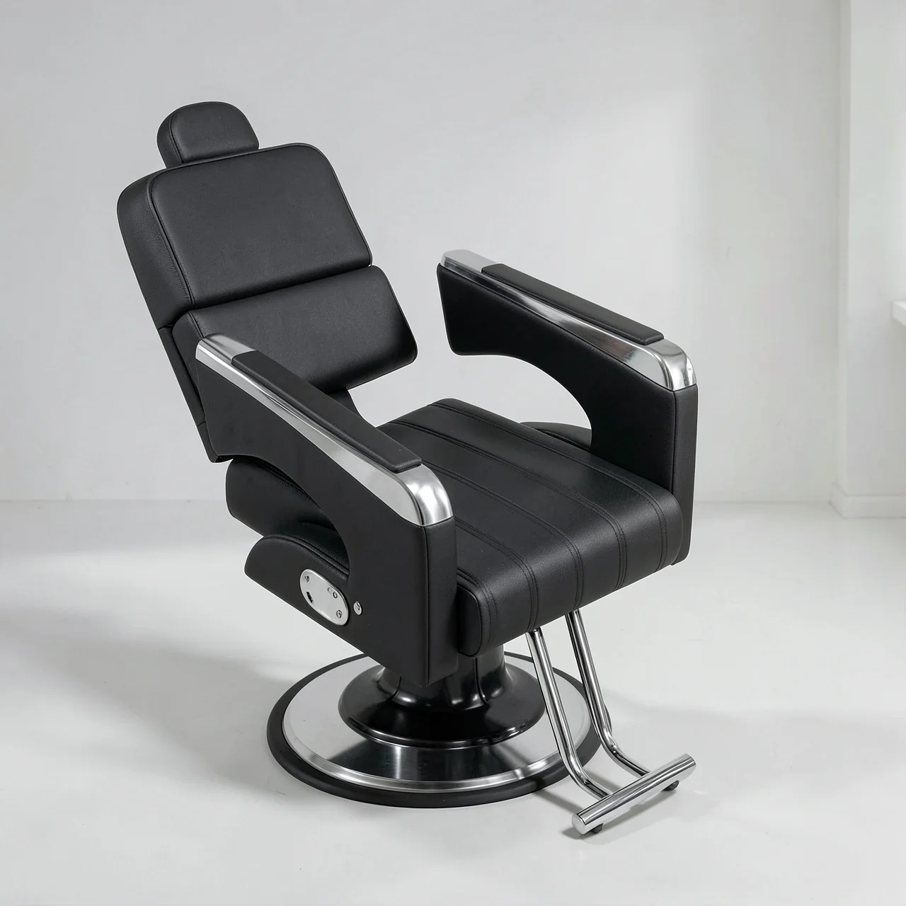 Парикмахерское кресло Zheyang черное серебряный круглый диск