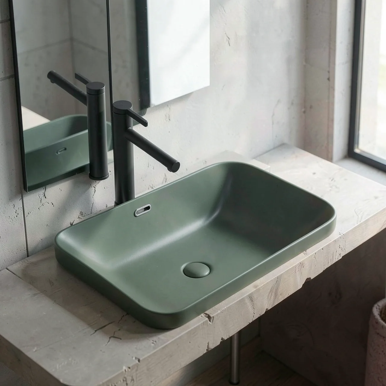 Раковина Montop CB894 зеленая 53x37 со смесителем