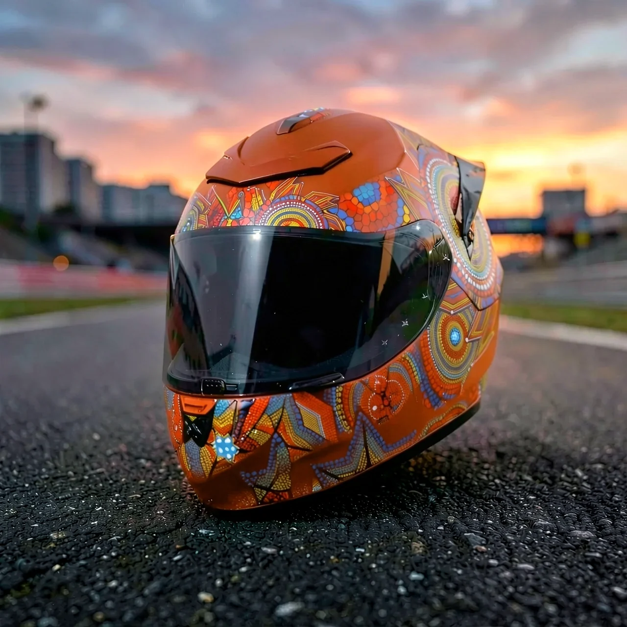 Шлем QKE RR Racing оранжевый меч с прозрачным визором