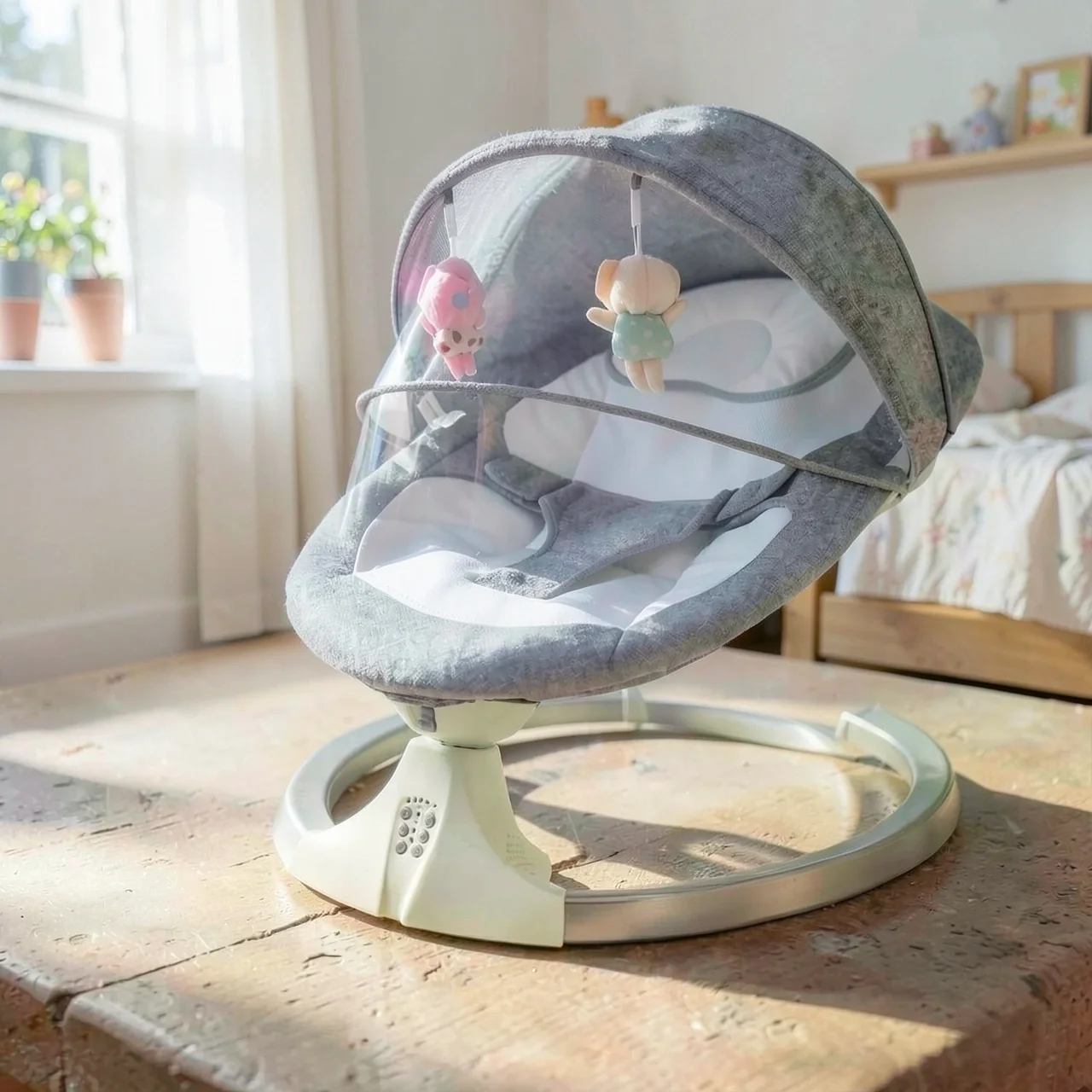 Детская качалка цветочно-зеленая алюминиевые ножки