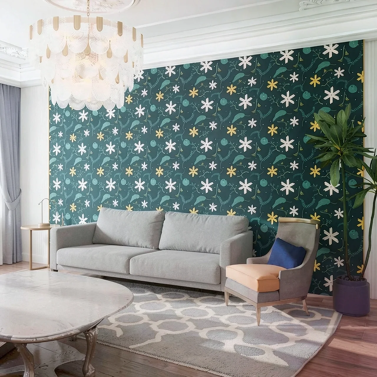 Пленка самоклеящаяся с узором цветущая луна 3м