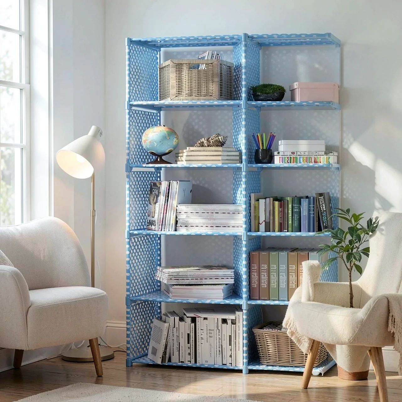 Стеллаж Simple Bookshelf 10 ячеек голубой