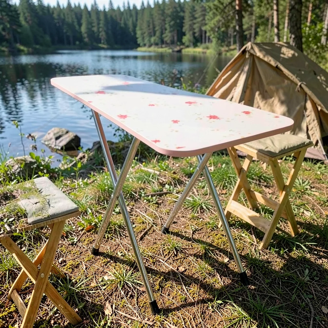Стол складной OTHER A+ с красным цветком 60x40x50