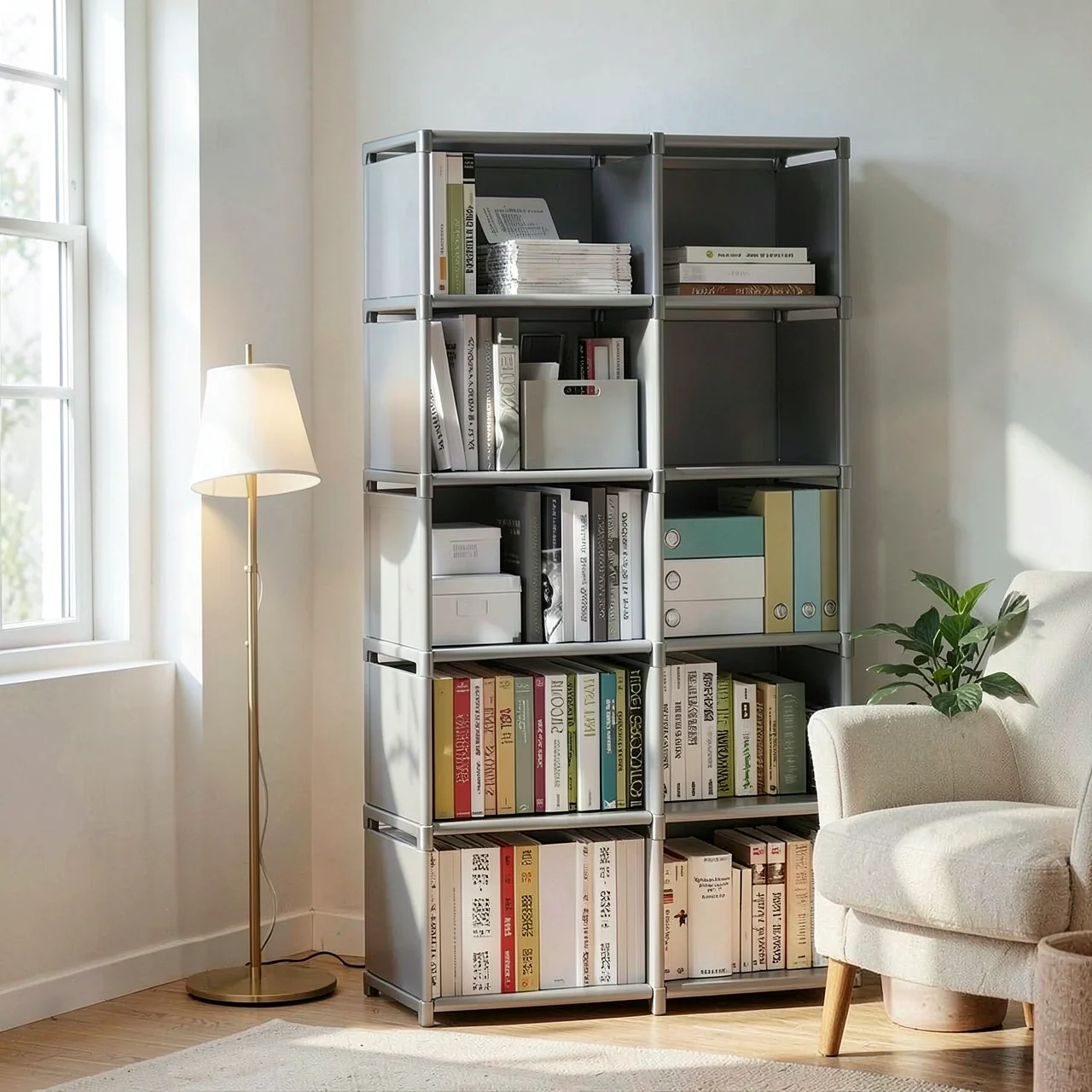Стеллаж Simple Bookshelf 10 ячеек серебристо-серый