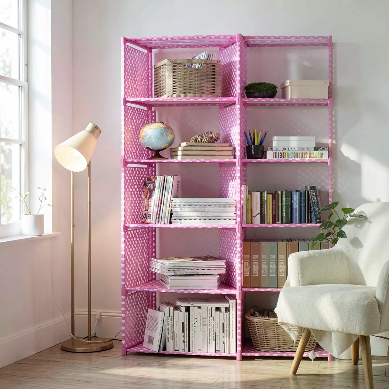 Стеллаж Simple Bookshelf 10 ячеек розовый