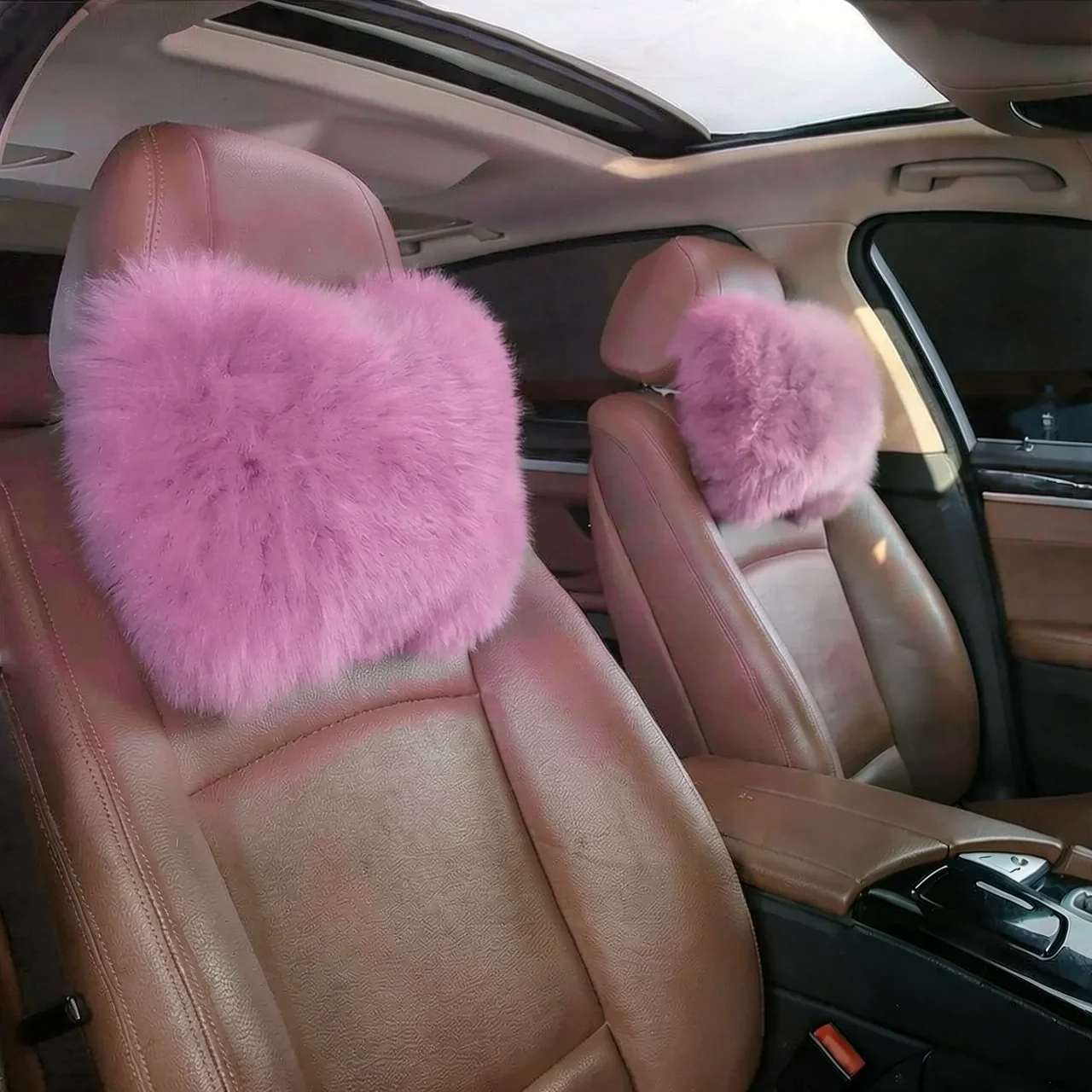 Автомобильная подушка под голову из австралийской шерсти, цвет флуоресцентный розовый