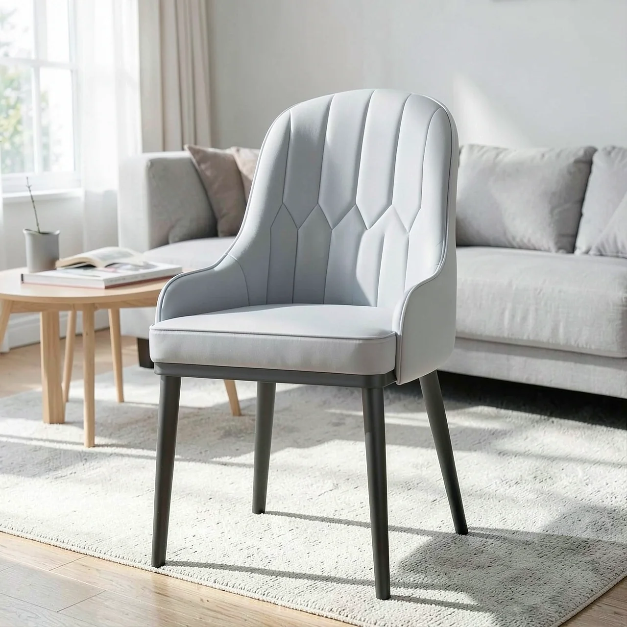 Стул обеденный светло-серый с подлокотниками