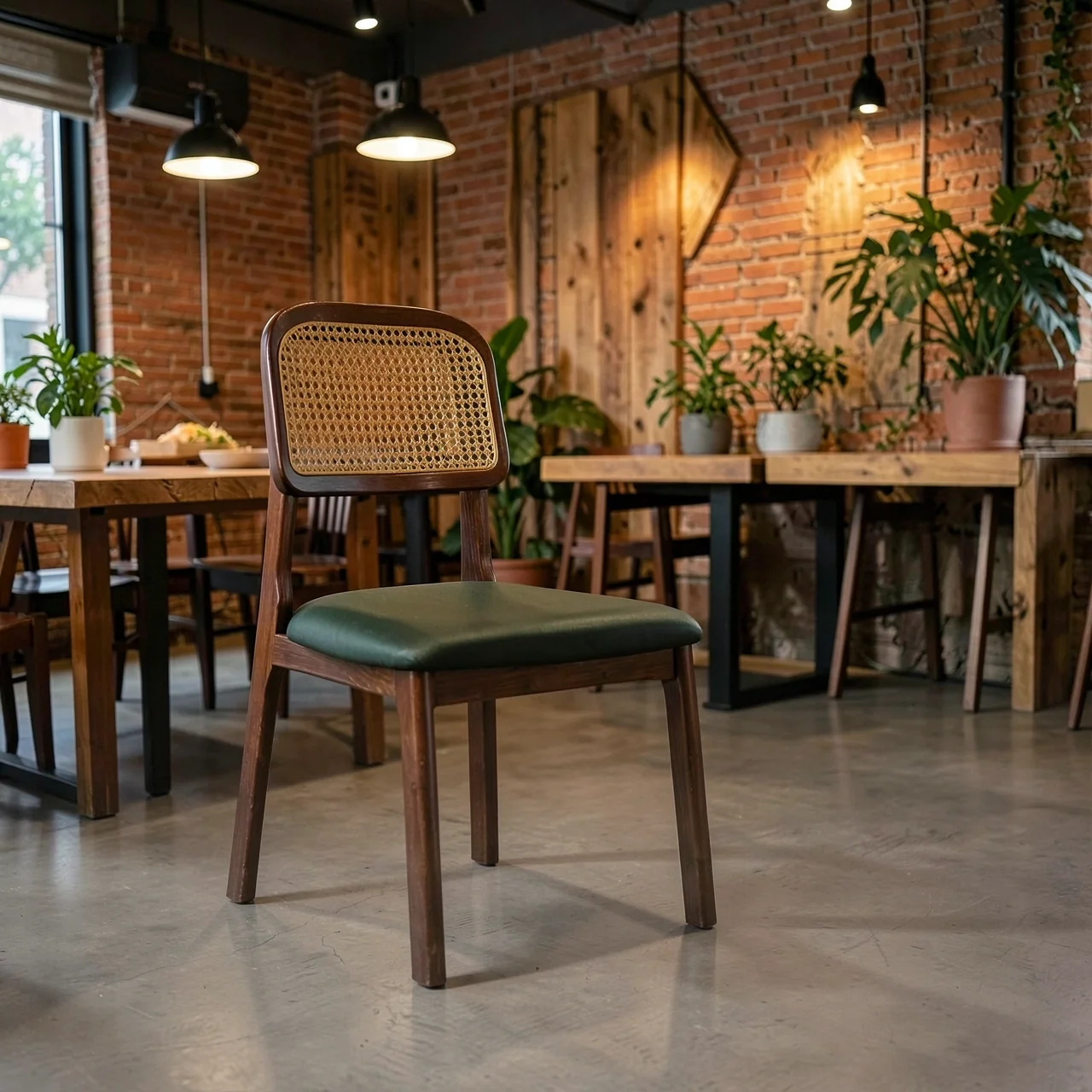 Стул обеденный орех с темно-зеленой подушкой