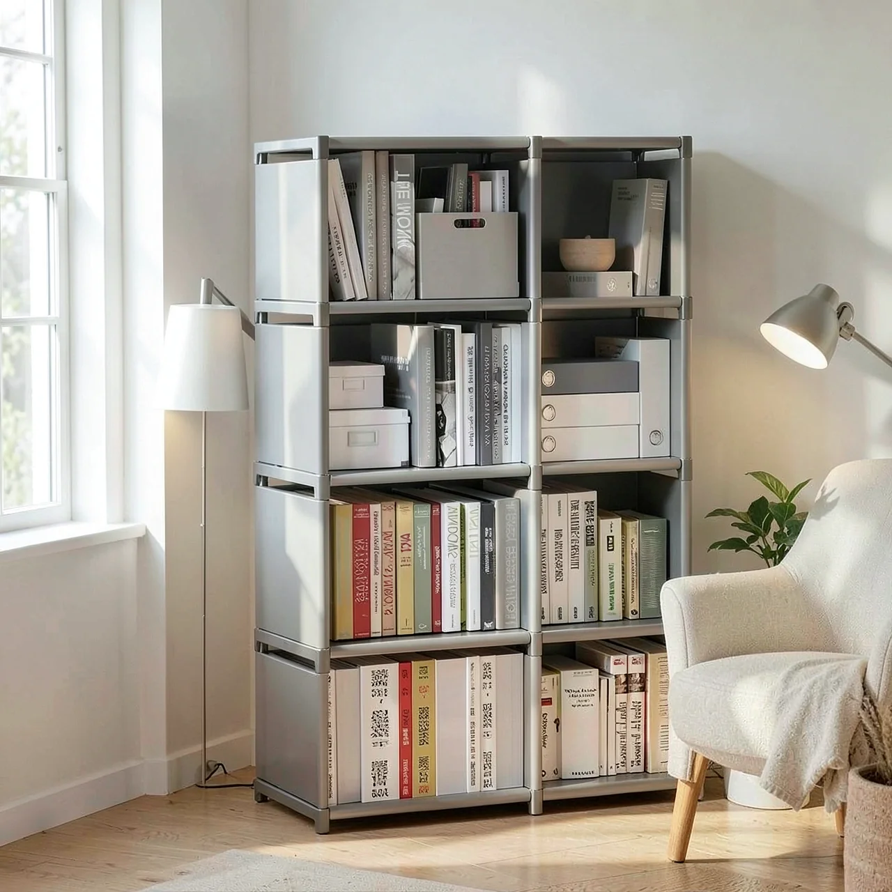 Стеллаж Simple Bookshelf 8 ячеек серебристо-серый