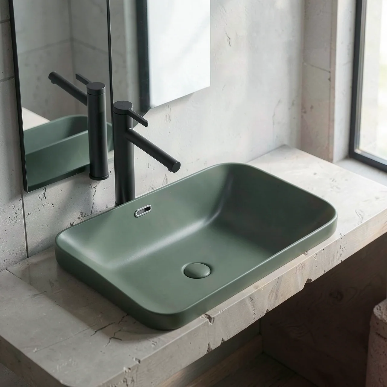 Раковина Montop CB894 зеленая 50x30 со смесителем