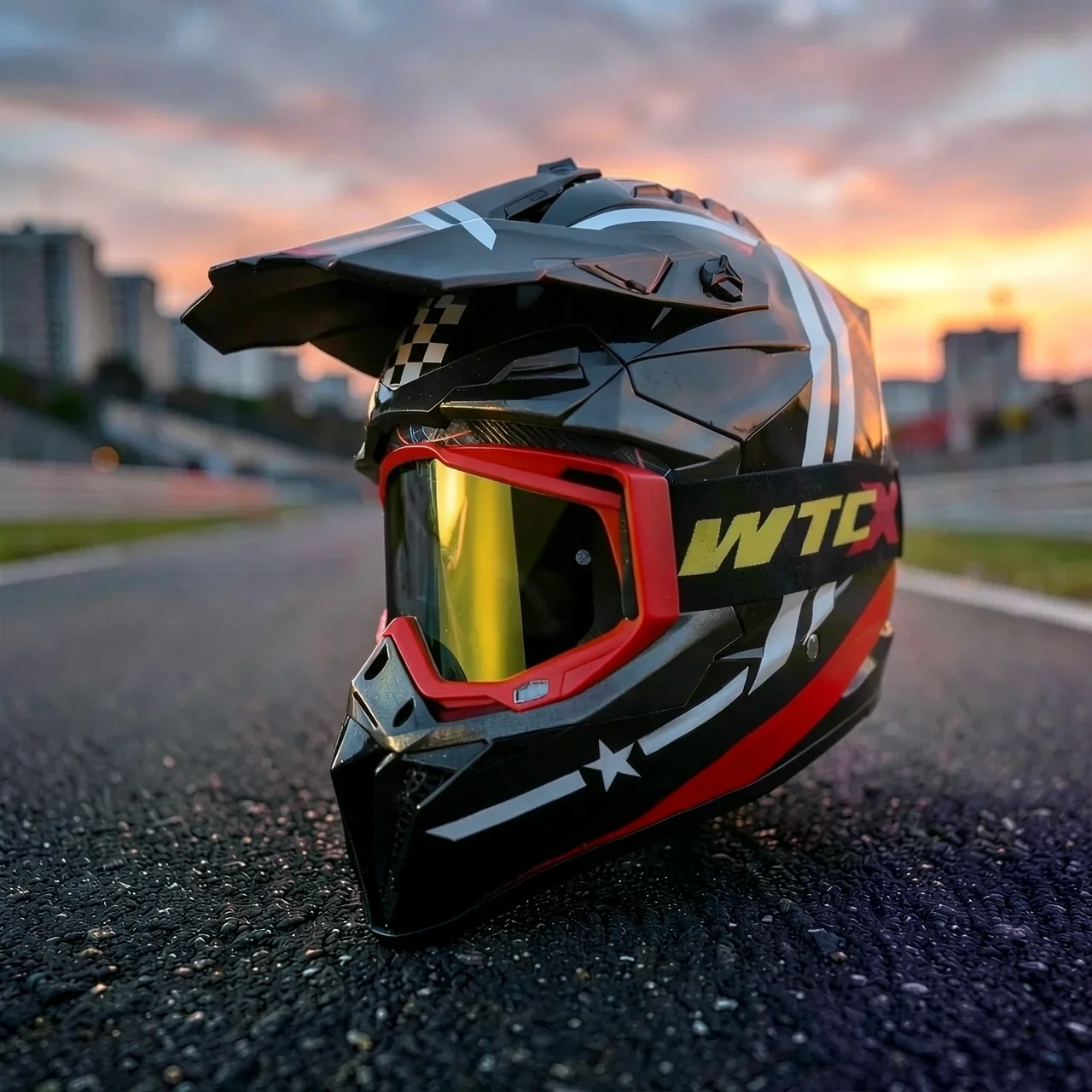 Шлем внедорожный красный с очками S