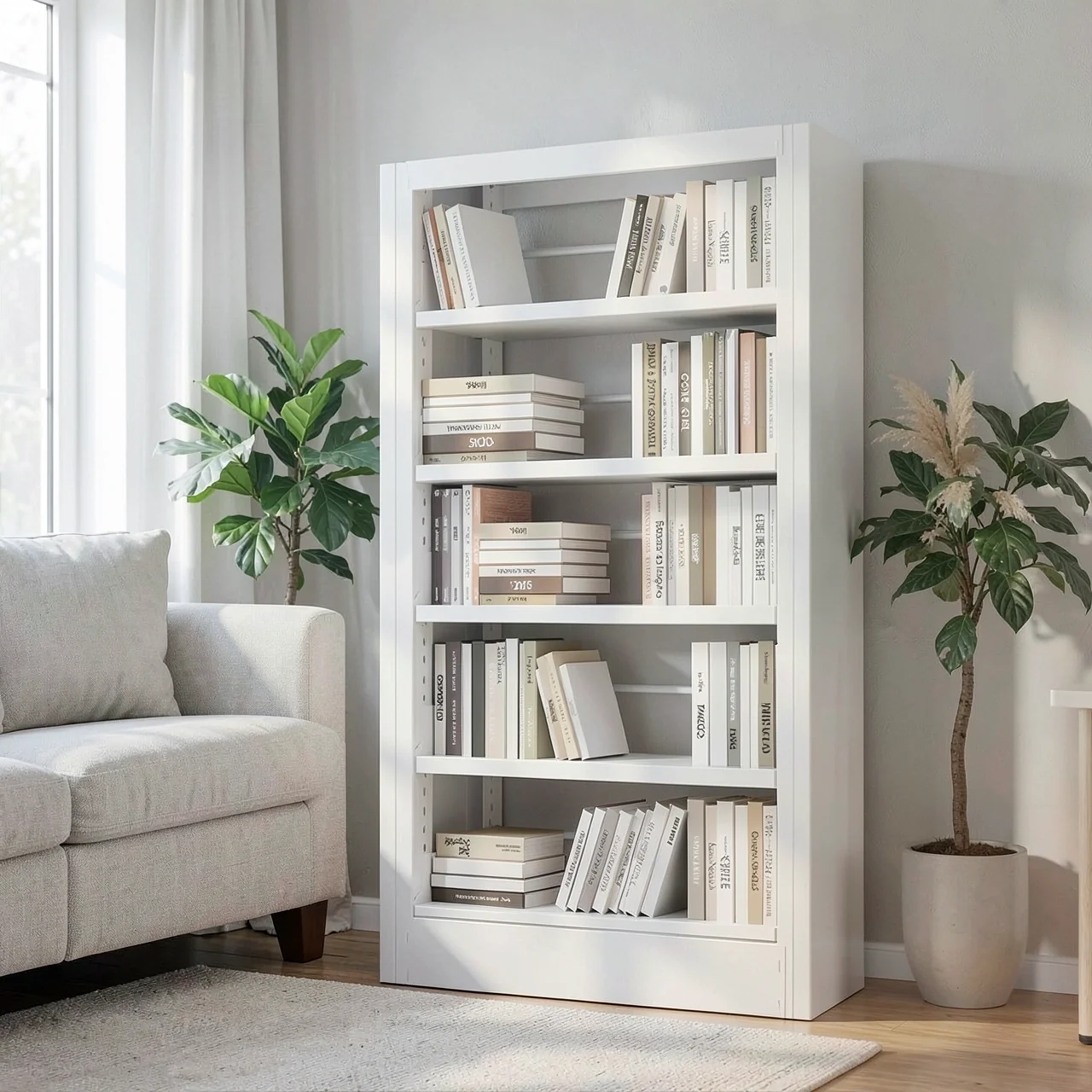 Книжный стеллаж белый 5 полок 1.2м