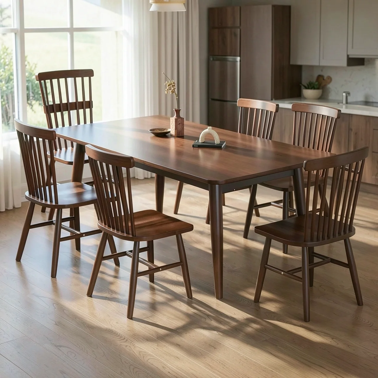 Обеденный стол 150x80 см с 6 стульями Windsor