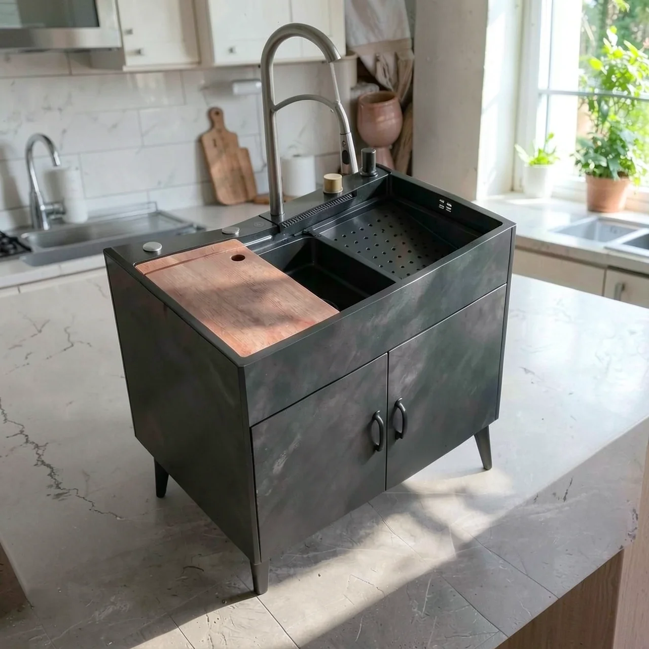 Мойка King Yilu 55x40 Нано-черный алмаз белая